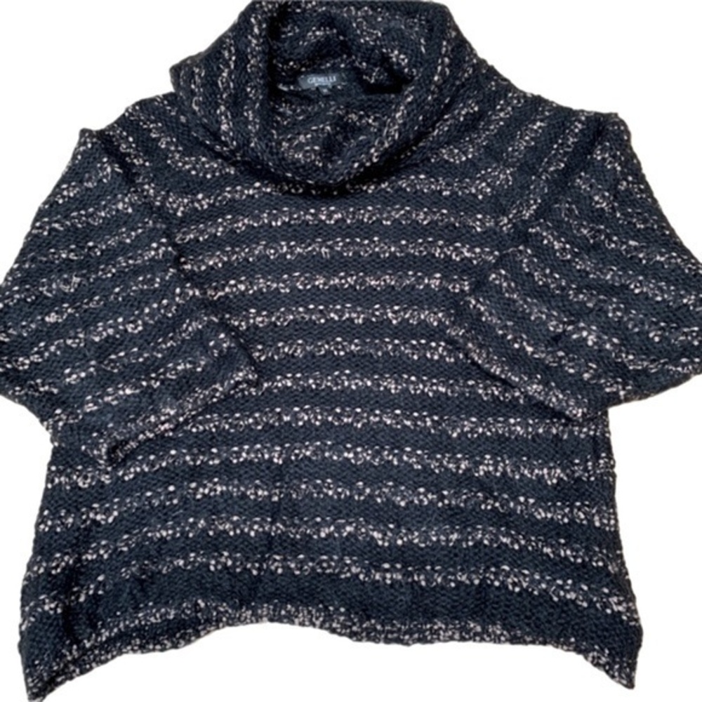 Mohair cozy sweater black tan striped cowl neck Oversized loose boxy chunky fit